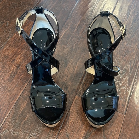 NWT Brand New Jimmy Choo Portia 120 Black Patent Leather Wedges 36 6 Women’s - Picture 6 of 17